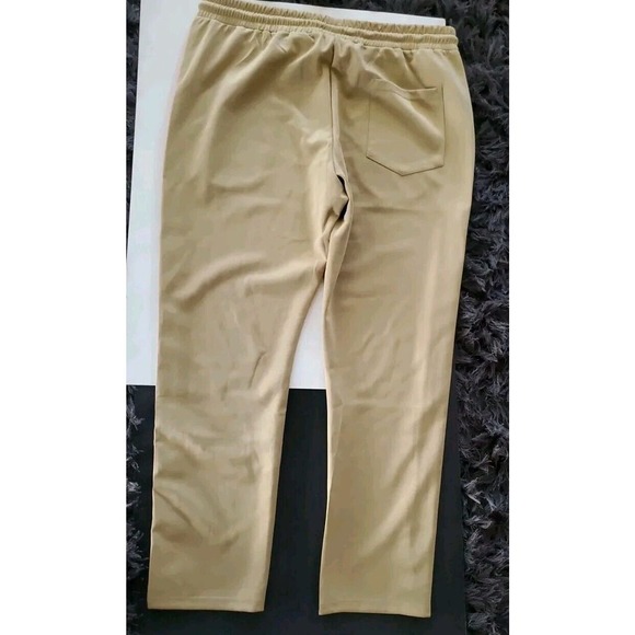 Jian Wang 2XL Men's 2 Pc Retro Zip Up Pockets Beige Striped Trim Track Suit - Picture 11 of 15